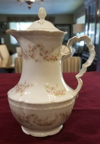 Antique Z S & Co Bavaria Orleans Bridal Rose Pink W/gold Coffee Chocolate Pot