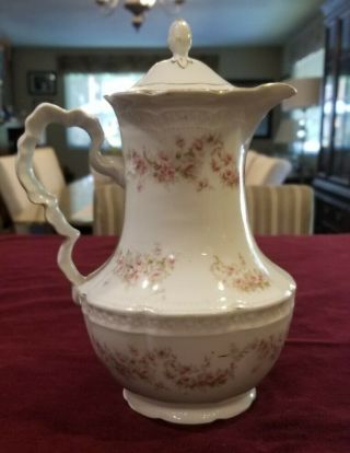Antique Z S & Co Bavaria Orleans Bridal Rose Pink W/Gold Coffee Chocolate Pot 3