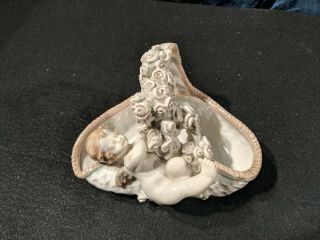 Amphora Austria Porcelain Figurine Cherub With Floral Roses,  8 1/2 ",