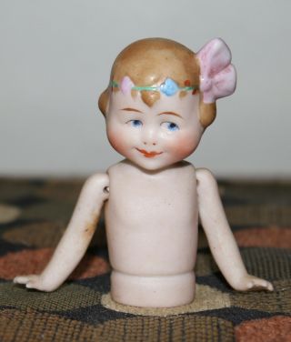 Rare Antique All Bisque Coquette Half Doll Jointed Arms
