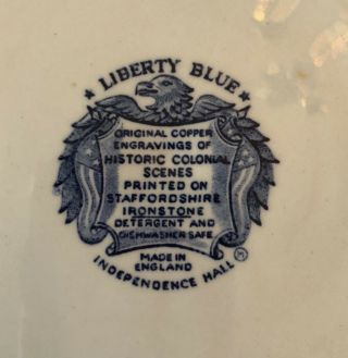 Liberty Blue Staffordshire Ironstone Set TEN 10 DINNER PLATES INDEPENDENCE HALL 3