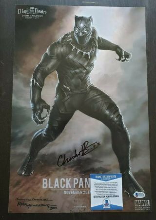 Chadwick Boseman Signed 12x18 Black Panther Photo Bas Autograph Auto
