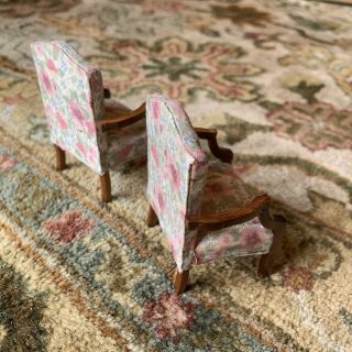 1:12 Dollhouse Miniature Living Room Set Couch & Chairs - Floral Fabric & Wood 3