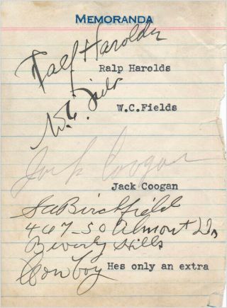 W.  C.  Fields - Autograph Co - Signed By: Jackie Coogan
