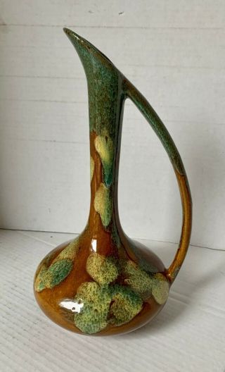 Anna Van Briggle Drip Glaze Vase - Brown Tan Green - Signed Art Pottery - 12 "