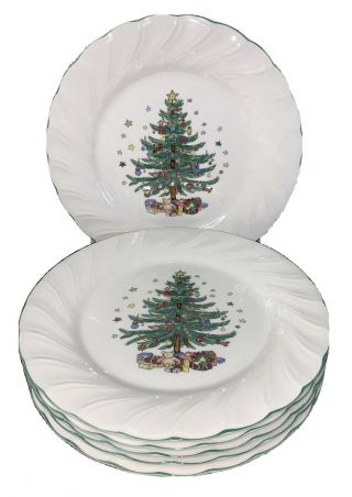 Set Of 6 Nikko Happy Holidays Christmas Tree Dinner Plates 10.  5”