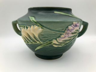 Vintage Roseville Pottery 2 Handled Vase/jardiniere Blue Freesia Pattern 463 - 5”