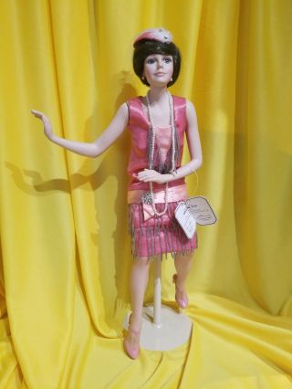 Porcelain Flapper Doll On Stand - 16 Inches Tall.