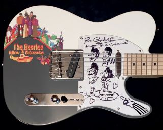 Rare Signed The Beatles Yellow Submarine Custom Guitar W/ron Campbell Art Proof