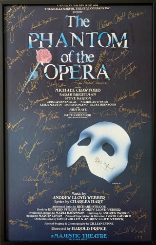 Phantom Of The Opera Cast Signed 14x22 Window Card Obc Sarah Brightman