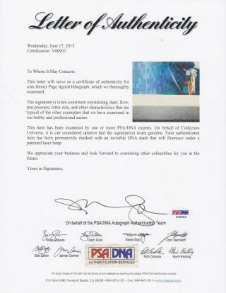 Jimmy Page Signed Psa - Dna Certified Autograph Litho Print Attn:led Zeppelin Fans
