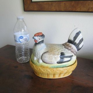 Large Antique Staffordshire Bisque Hen On Nest Great Colors