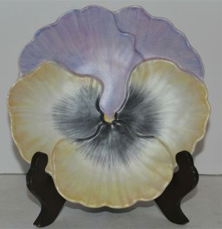 Vintage Art Pottery 8 " Pansy Plate - Marcel Guillot - France 1960s - Signed Euc
