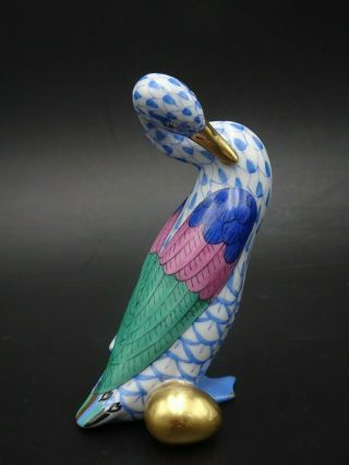 Herend Blue Fishnet " Goose With Golden Egg " Figurine 15293