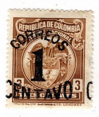 Colombia - Coat Of Arms - 1c W/ Misplaced Surcharge Error - 1925 - Sc 382v Rrr