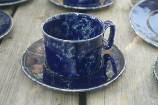 6 Bennington Pottery Blue Agate Cups And 8 Saucers,  1626 Ya And 1627 Ya
