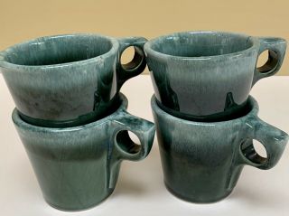 Vintage Set Of 4 Hull Pottery Green Agate Drip Glaze Coffee Tea Mugs Cups 10 Oz