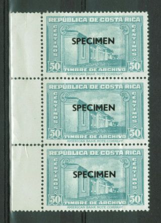 Costa Rica Specimen Stamp 50 Centimos Block Of 3 Timbre De Archivo 1604