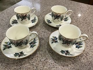 Lenox Winter Greetings Set Of 4 Footed Cups And Saucers