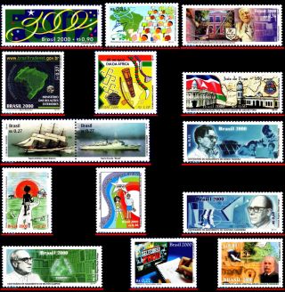 Brazil 2000 - Lot With 15 Stamps Of The Year - Scott Value $15.  45,  All Mnh