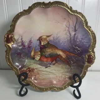 Antique Limoges Coronet Game Bird Charger Plate Hand Painted Artist Signed “rene