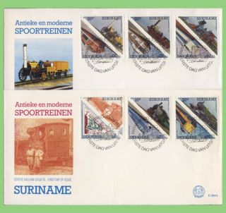 Suriname 1985 Railway Locomotives Set On Two First Day Covers