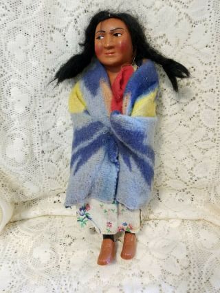 Vintage 10 " Skookum Native American Indian Doll W/ Blanket