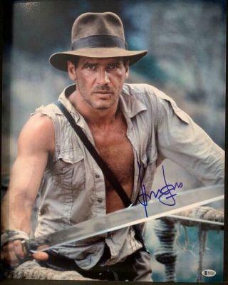 Harrison Ford Signed Indiana Jones 16x20 Photo Bas Beckett Witness Blue Ink