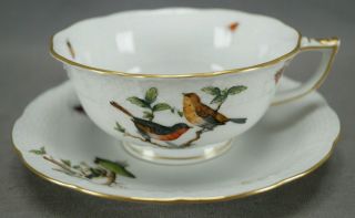 Herend Hungary Hand Painted Rothschild Bird 734 / Ro Footed Tea Cup & Saucer B