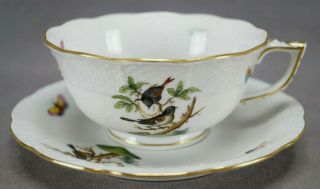 Herend Hungary Hand Painted Rothschild Bird 734 / Ro Footed Tea Cup & Saucer D