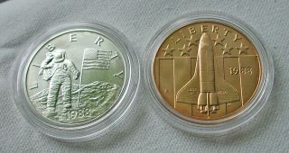 1988 America In Space Silver & Bronze Medallion Set - Box &