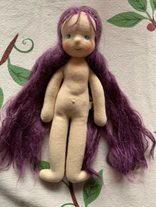 Kathy Kruse 9.  5 " Tall Soft Body Doll With Long Purple Mohair Hair With Sparkles