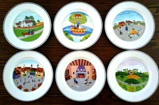 Set Of 6 Villeroy & Boch Design Naif 10.  5 " Dinner Plates,  All Laplau 1 - 6