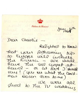 Grace Kelly Rare 1969 Handwritten Signed 3 Sided Letter To Close Friend