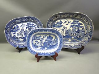 Set (3) Antique/vintage Blue Willow China Platters - Allertons,  Ridgways