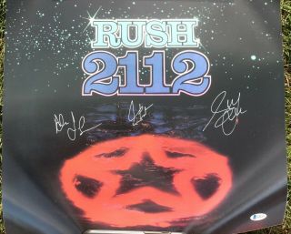 Rush Group Signed 2112 Album Poster W/beckett Lithograph Geddy Lee Neil Pert