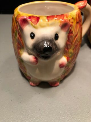 Pier 1 Hedgehog Mugs And Pitcher Set Hand Painted Dolomite 3