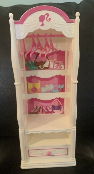 2008 Mattel Barbie Doll House Bedroom Armoire Closet W/hangers & Drawer