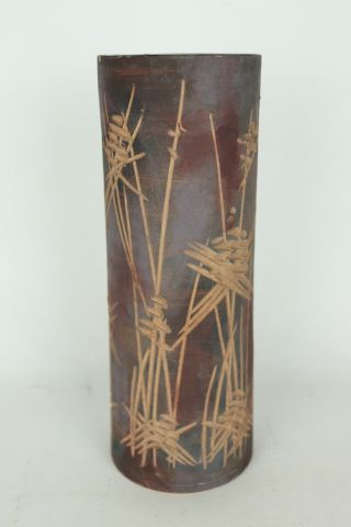 Vintage Mid Century Raymor Pottery Cross Hatched Design Clay Stoneware Vase 13 "