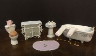 Dollhouse Miniature Porcelain Bathroom Set 1:12 - 4 Piece Bathroom Dollhouse Set
