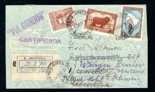 Argentina - 1937 Registered Airmail Cover To Germany,  Redirected To Switzerland