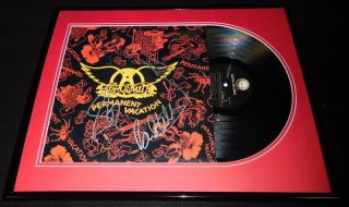 Aerosmith Group Signed Framed 1987 Permanent Vacation Record Album Display