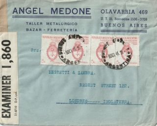 1943 Argentina Wwii Censored Cover Sent From Buenos Aires To London