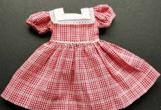 Vintage Factory Made Red& White Gingham Doll Dress Square Collar Fits 16 18 "