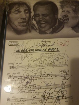 Signed Rock Music Memorabilia,  " We Are The World " Signed Poster,  In Frame