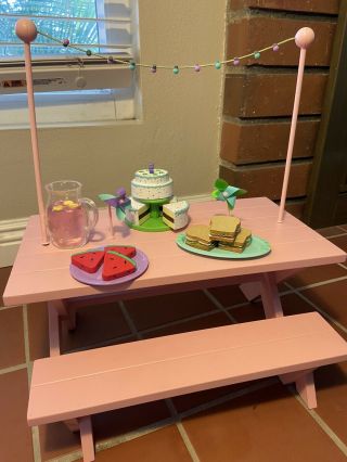 American Girl Doll Picnic Table With Food