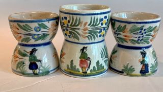 Set Of 3 Vintage Henriot Quimper Handpainted Breton Double Egg Cups