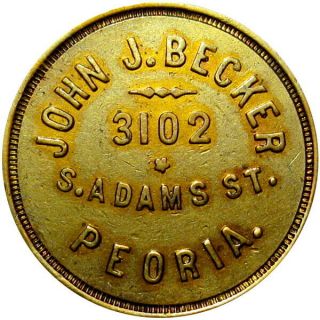 1902 Peoria Illinois Good For Token John J Becker Unlisted Merchant