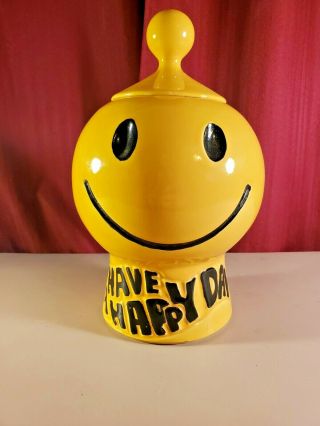 Vintage Mccoy Have A Happy Day Ceramic Cookie Jar With Lid