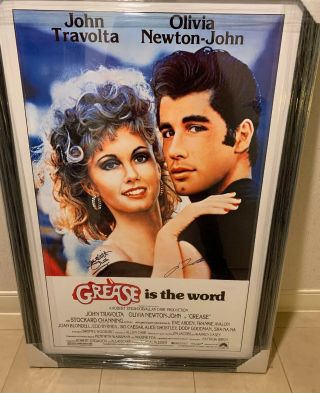 Grease Poster Autographed John Travolta Olivia Newton - John Framed Signed 27x40